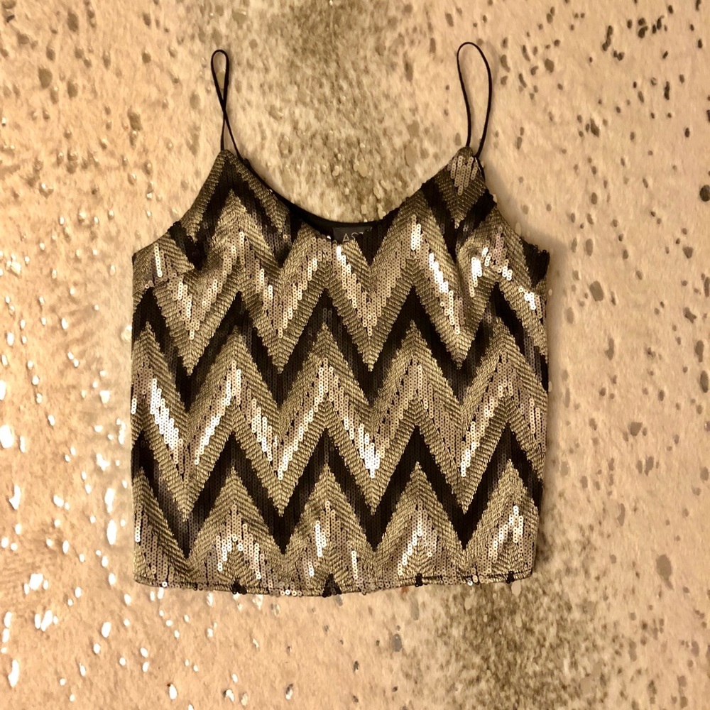 ASTR silver sequin camisole, black silk back small